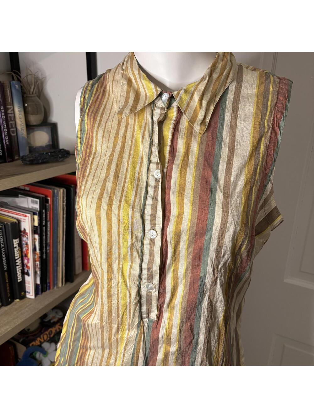 Isabella Bird M Multicolor Striped Silk Blouse - Picture 2 of 6
